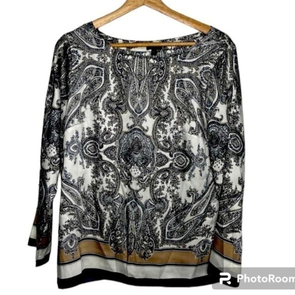 Talbots Black White Silk Paisley Blouse
